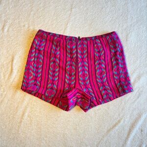 Bethany Mota Hot Pink Patterned High-Waist Shorts with Teal Accents